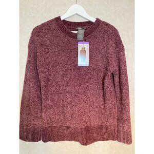 Matty M XS Chenille Crewneck Sweater Women's Recycled Fabric Plum Ribbed Hem